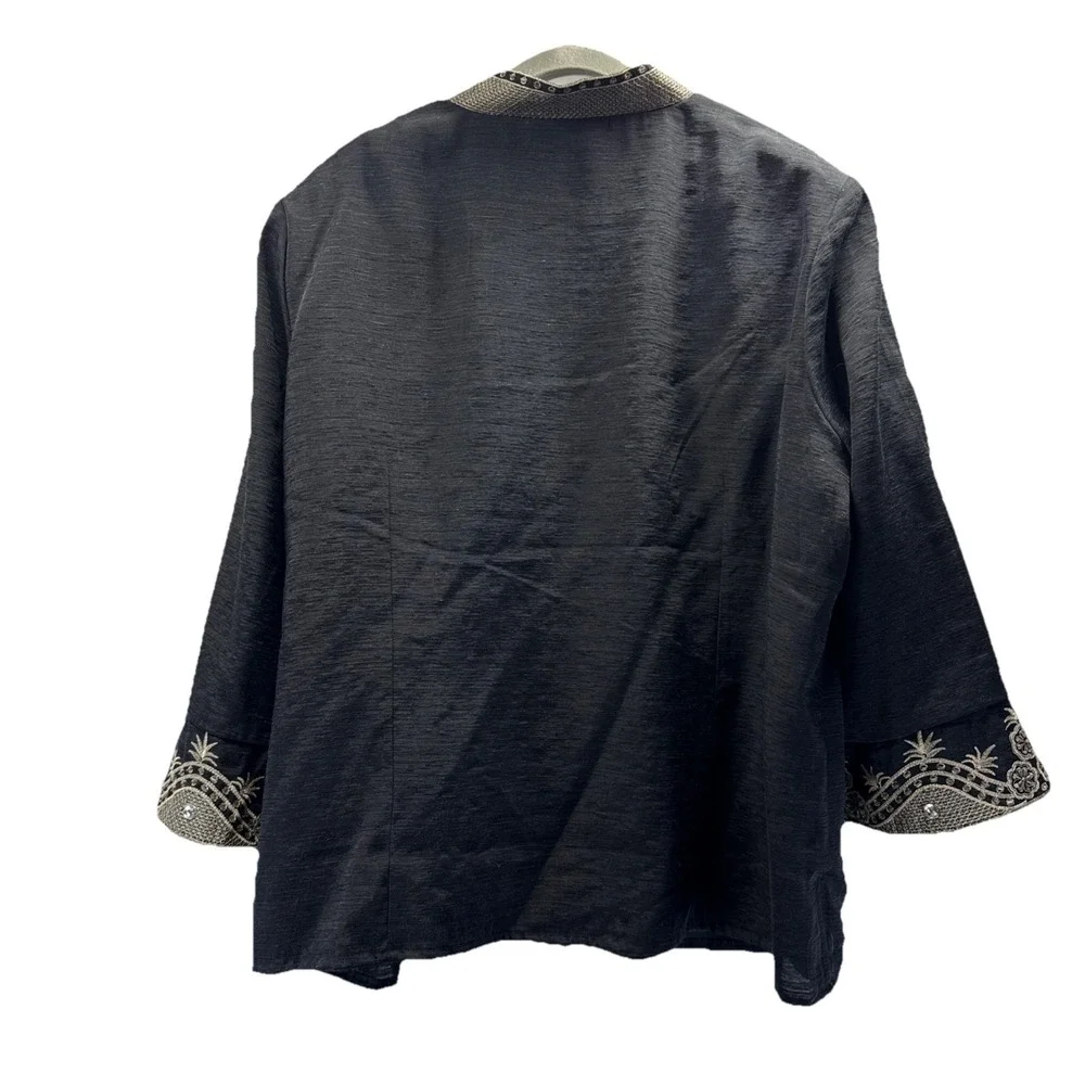 Silk Land Women's Jacket Size 2X‎ Black Gold Beaded Bling Button Up Tunic Lined